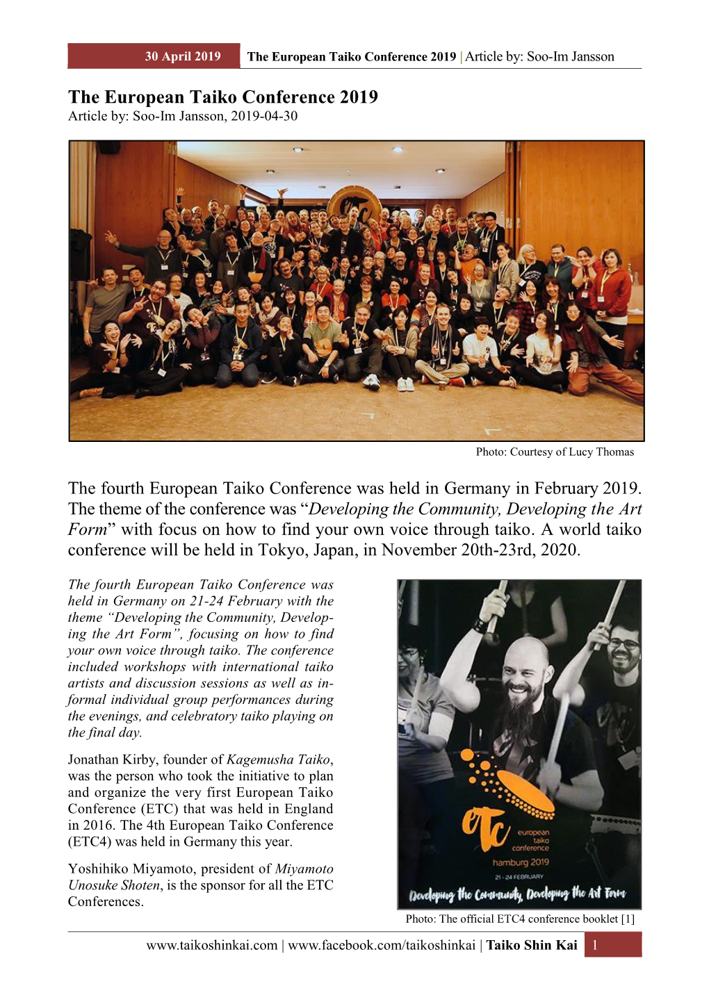The European Taiko Conference 2019 | Article By: Soo-Im Jansson