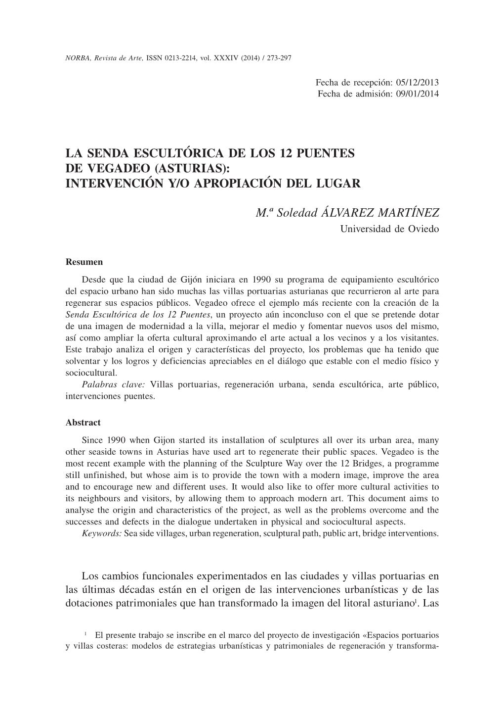 La Senda Escultórica De Los 12 Puentes De Vegadeo (Asturias): Intervención Y/O Apropiación Del Lugar