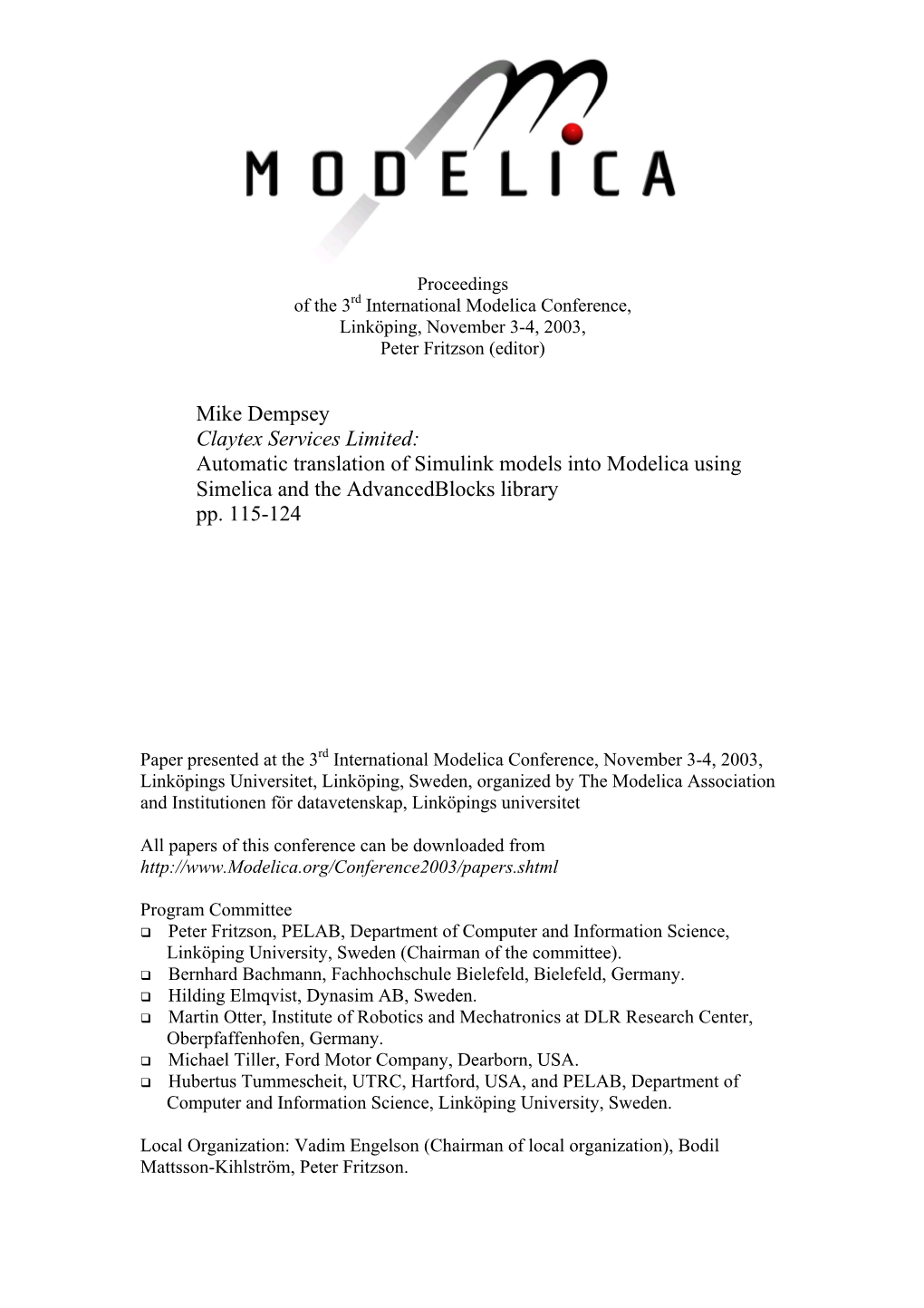 Automatic Translation of Simulink Models Into Modelica Using Simelica and the Advancedblocks Library Pp