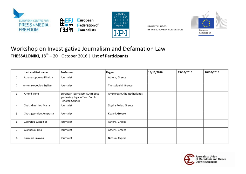 THESSALONIKI, 18Th – 20Th October 2016 | List of Participants