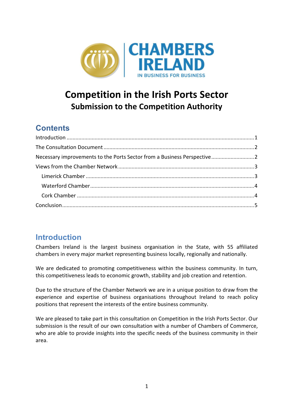 Competition in the Irish Ports Sector Submission to the Competition Authority