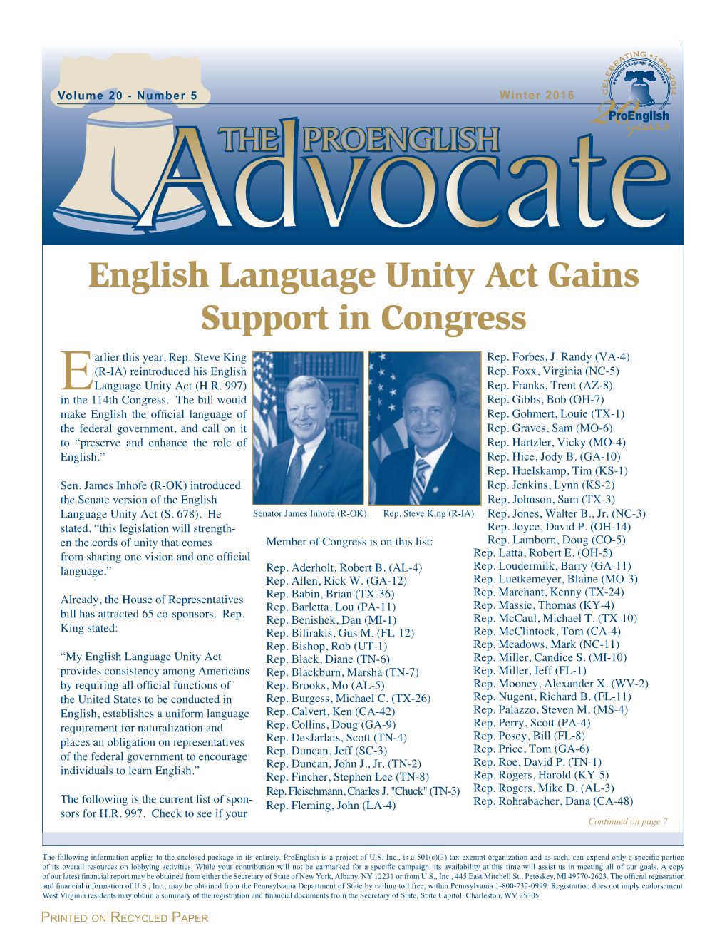English Language Unity Act Gains Support in Congress