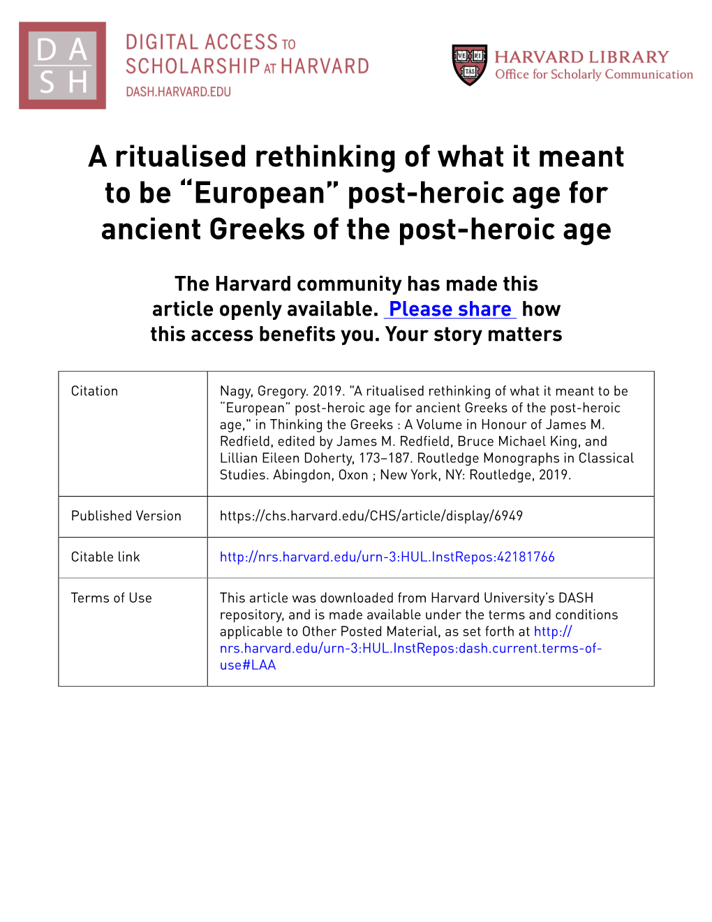 A Ritualised Rethinking of What It Meant to Be “European” Post-Heroic Age for Ancient Greeks of the Post-Heroic Age