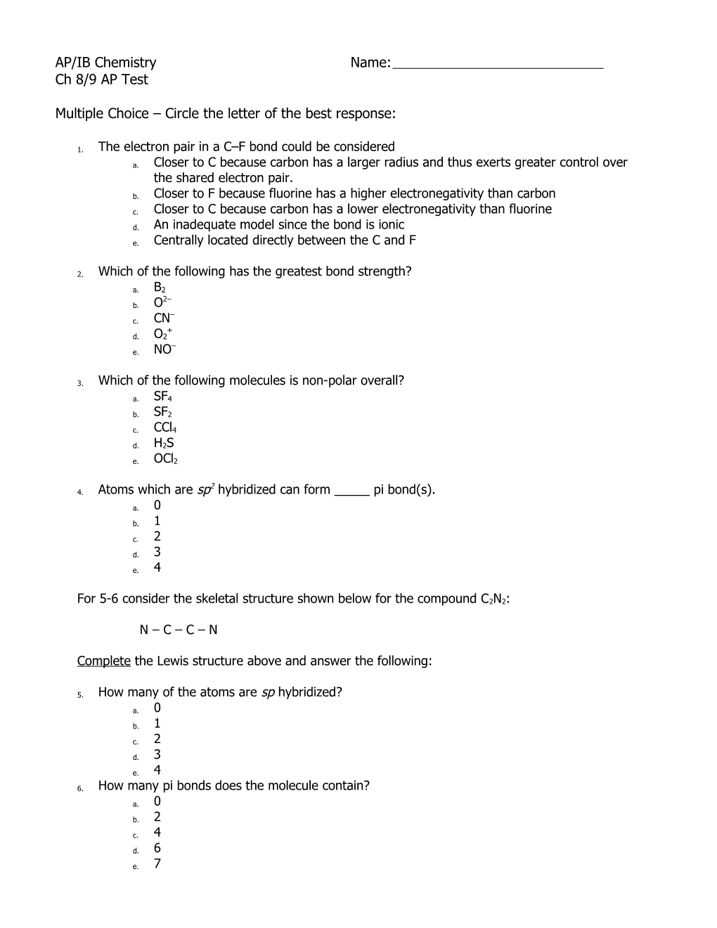 AP Chemistry Quiz #2