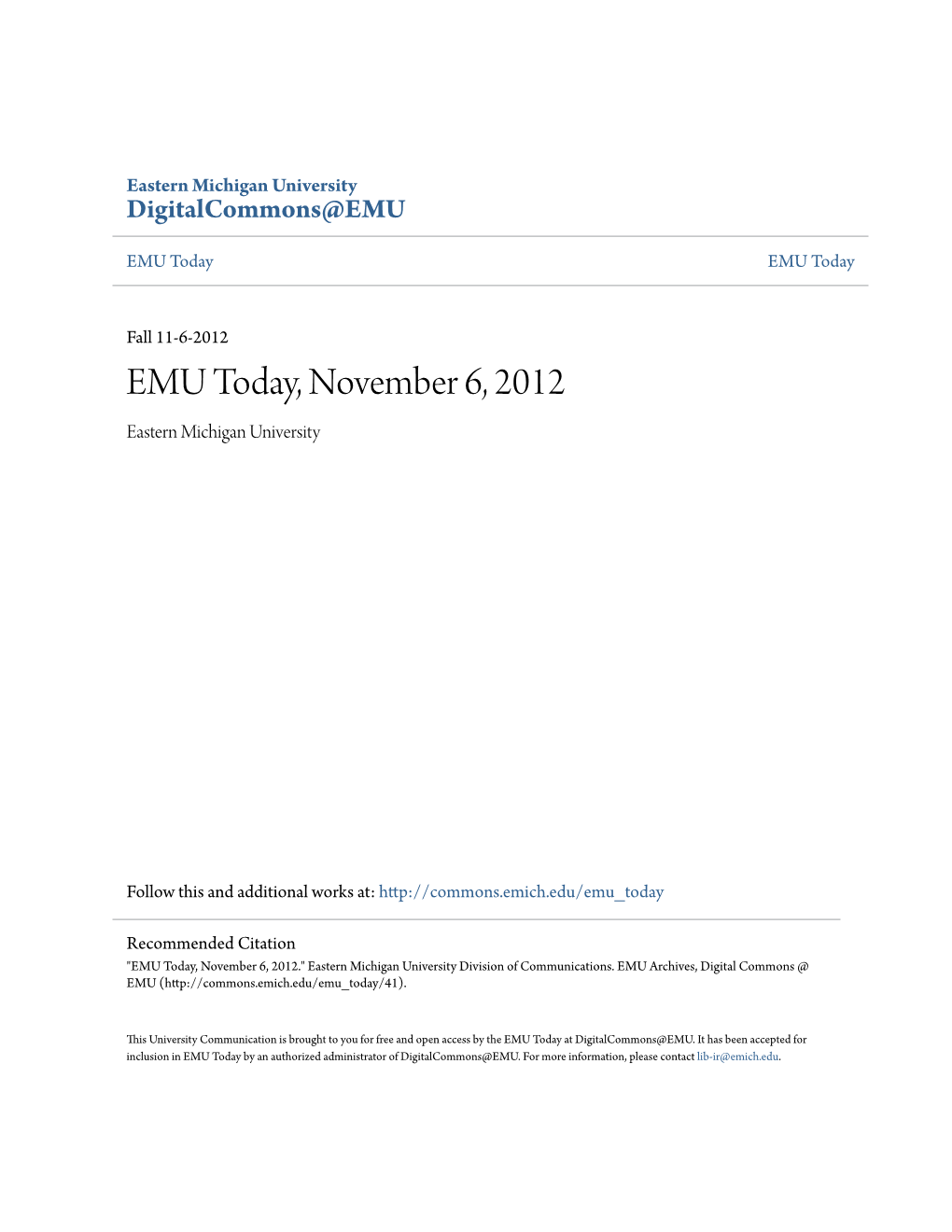 EMU Today, November 6, 2012 Eastern Michigan University