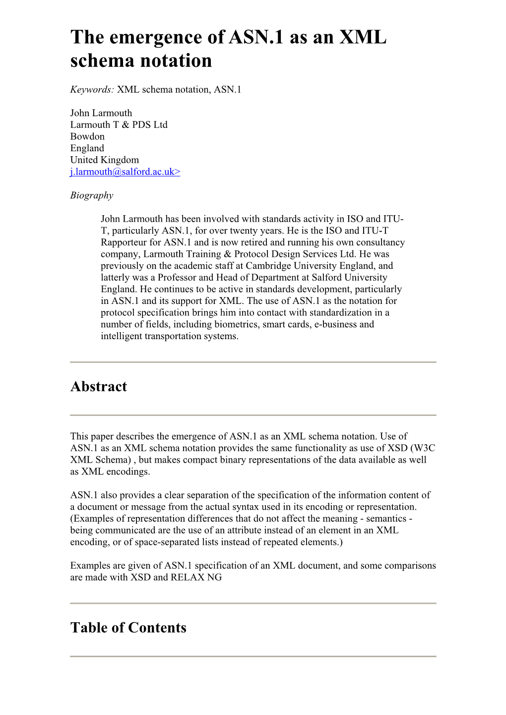 The Emergence of ASN.1 As an XML Schema Notation