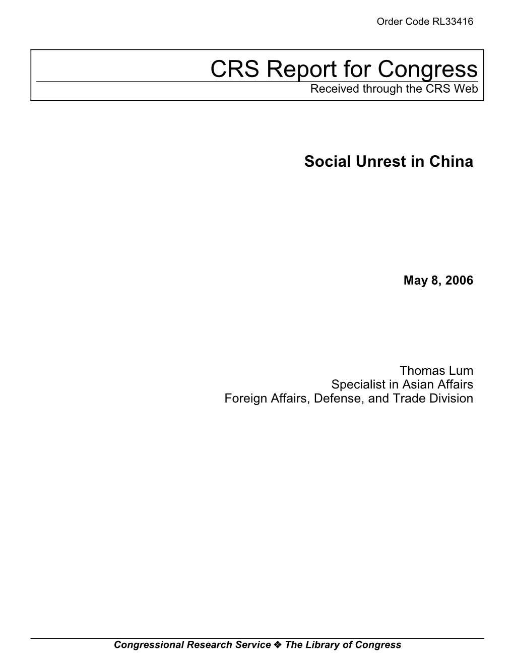 Social Unrest in China