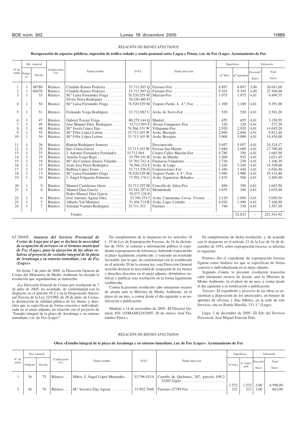 BOE 302 De 19/12/2005 Sec 5 Pag 11989 a 11990