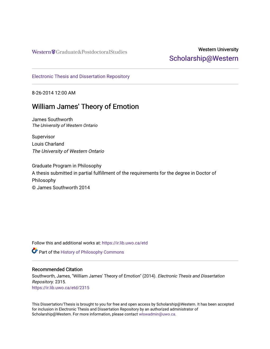 William James' Theory of Emotion