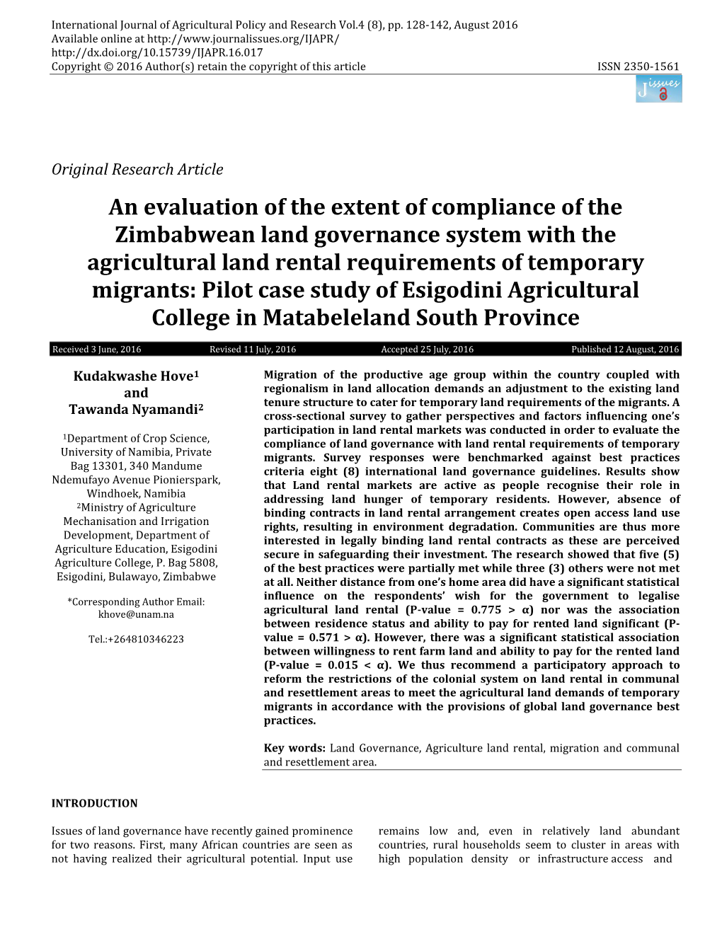 An Evaluation of the Extent of Compliance of the Zimbabwean