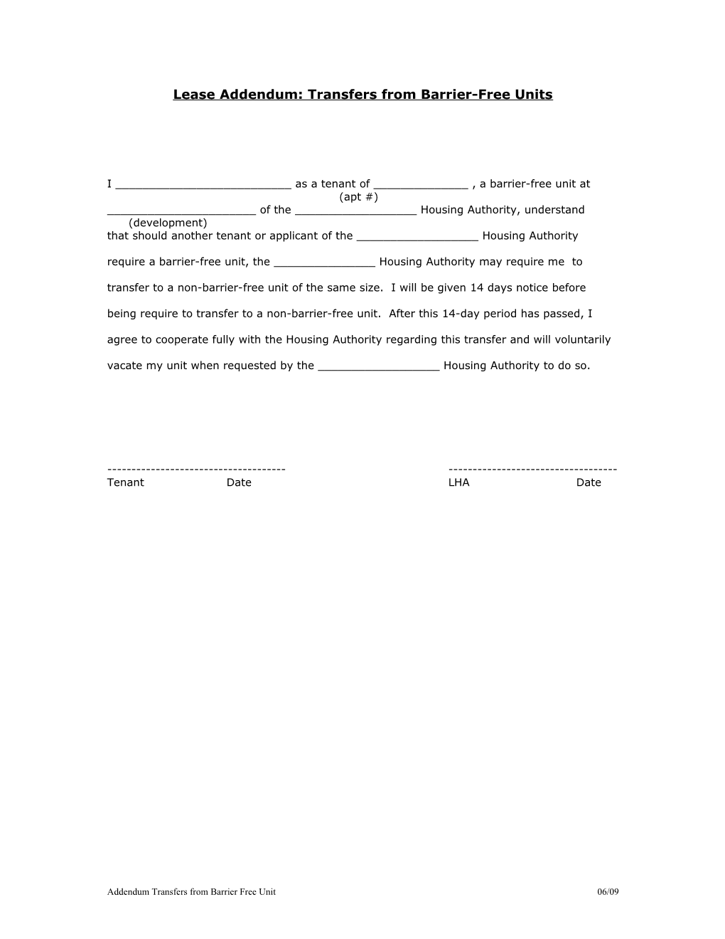 Lease Addendum: Transfers from Barrier-Free Units