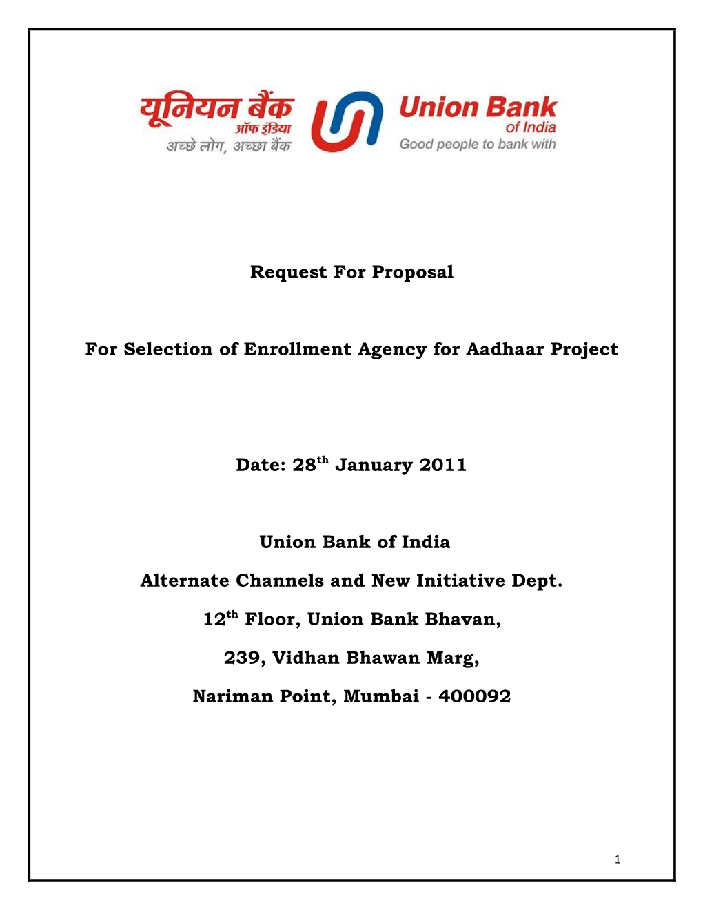 28Th January 2011 Union Bank of India Alternat