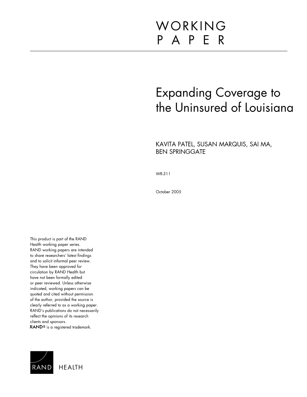 Expanding Coverage to the Uninsured of Louisiana