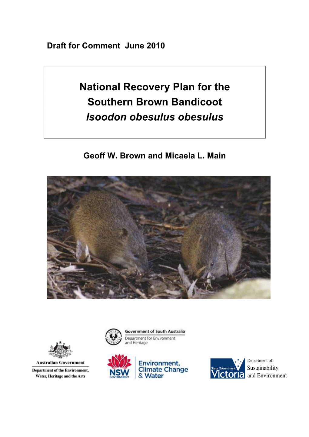 National Recovery Plan for the Southern Brown Bandicoot Isoodon Obesulus Obesulus