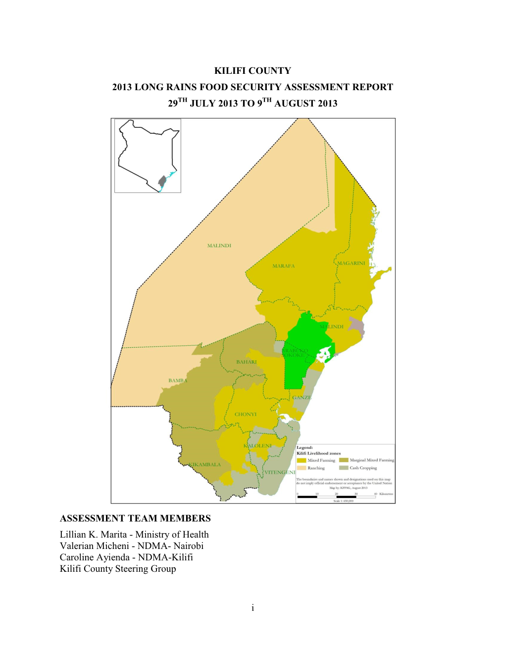 I KILIFI COUNTY 2013 LONG RAINS FOOD SECURITY ASSESSMENT