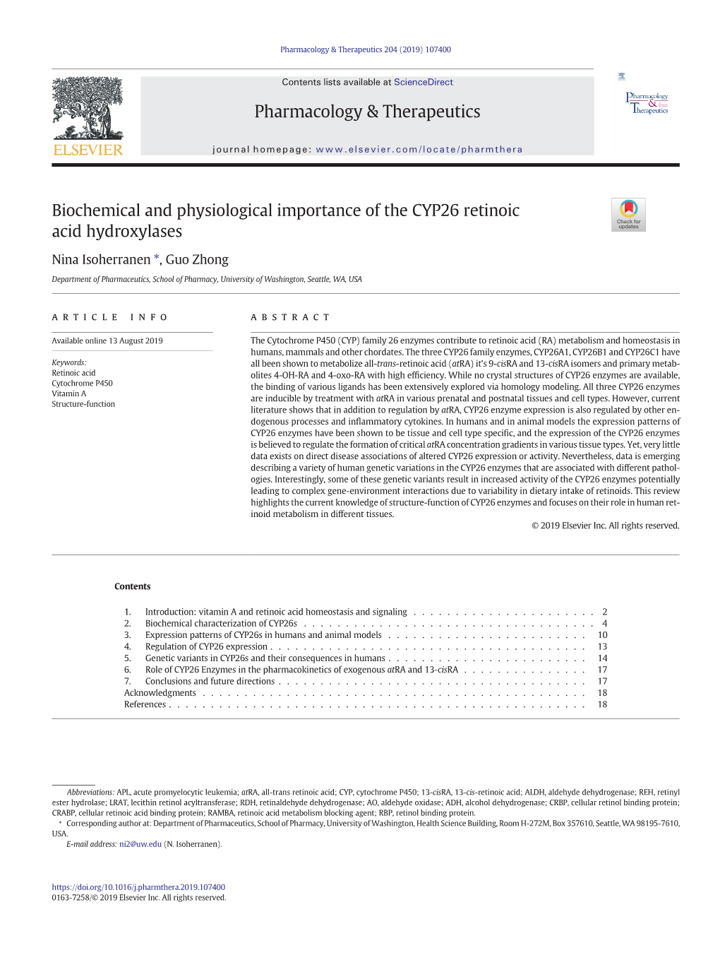 Biochemical and Physiological Importance of the CYP26 Retinoic Acid Hydroxylases