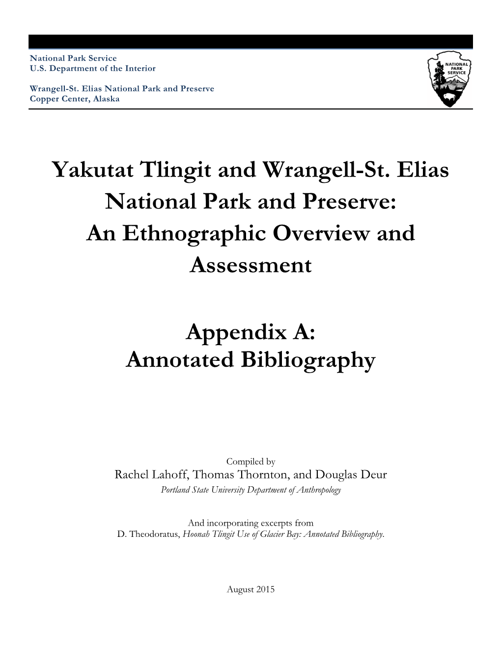 Yakutat Tlingit and Wrangell-St. Elias National Park and Preserve: an Ethnographic Overview and Assessment