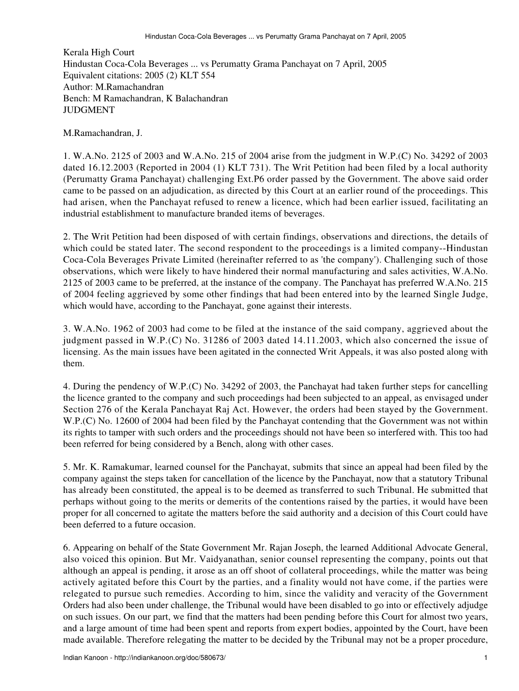 Hindustan Coca-Cola Beverages ... Vs Perumatty Grama Panchayat on 7 April, 2005 Kerala High Court Hindustan Coca-Cola Beverages