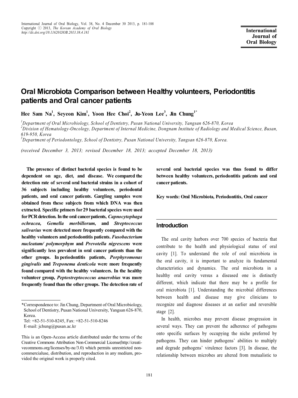 Oral Microbiota Comparison Between Healthy Volunteers, Periodontitis Patients and Oral Cancer Patients