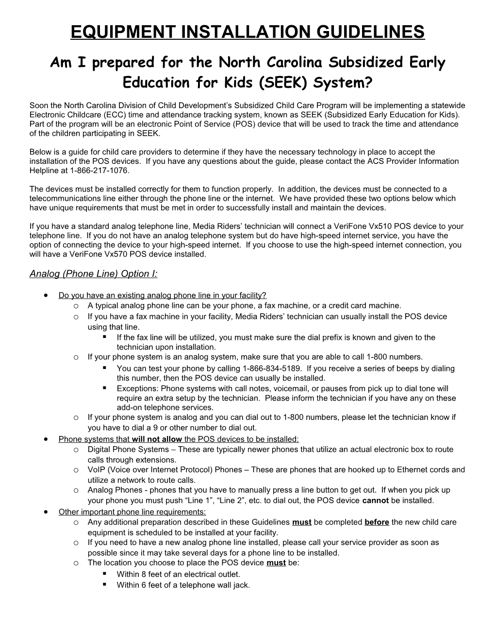 Equipment Installation Guidelines