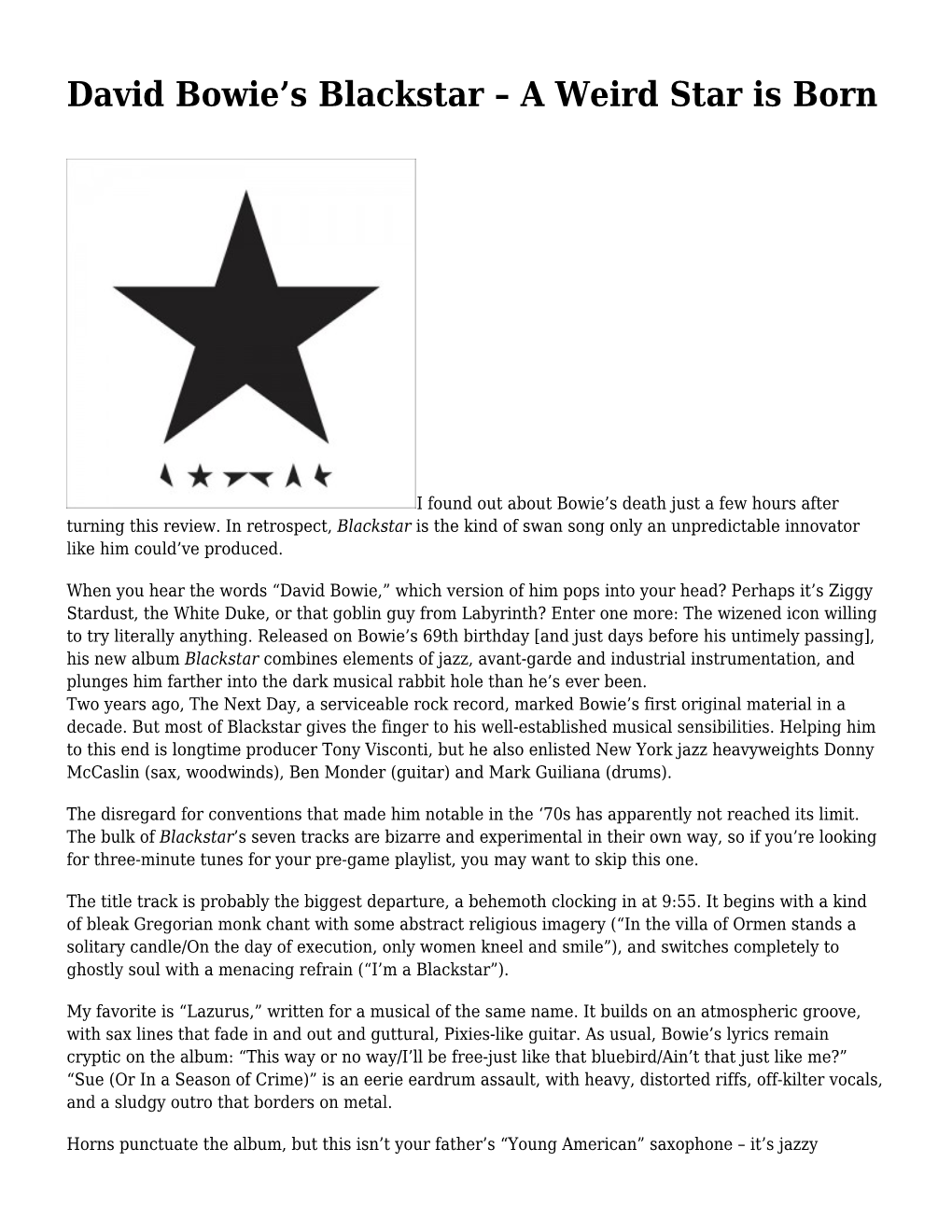 David Bowie's Blackstar – a Weird Star Is Born