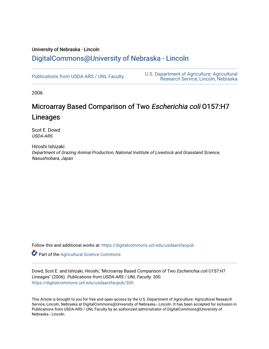 Microarray Based Comparison of Two Escherichia Coli O157:H7 Lineages