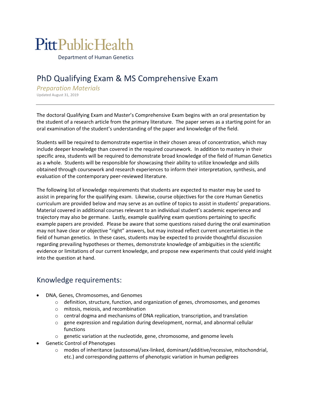 Qualifying Exam Study Guide and Examples