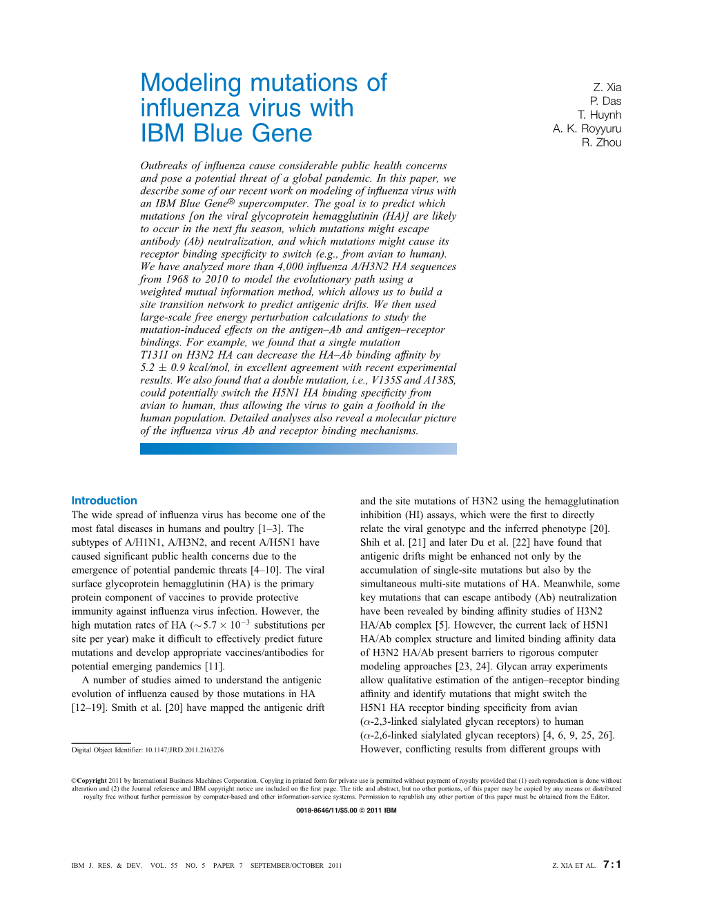 Modeling Mutations of Influenza Virus with IBM Blue Gene