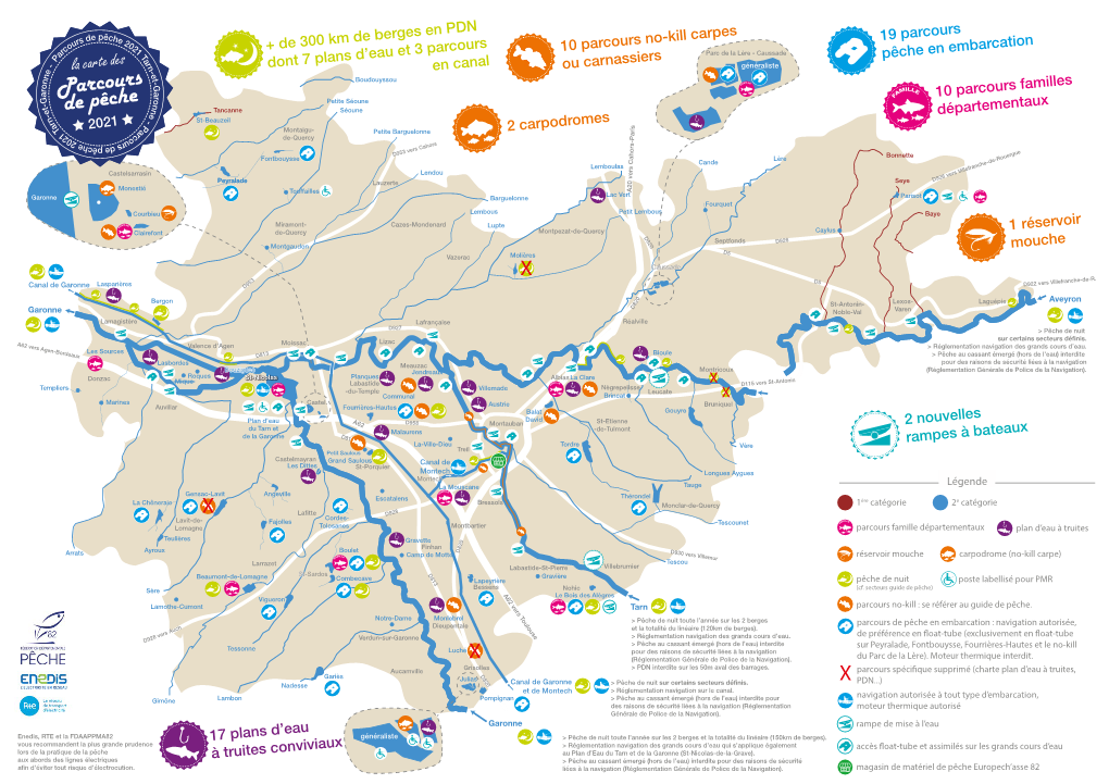 Parcours De Pêche En Embarcation : Navigation Autorisée, Dieupentale Et La Totalité Du Linéaire (120Km De Berges)