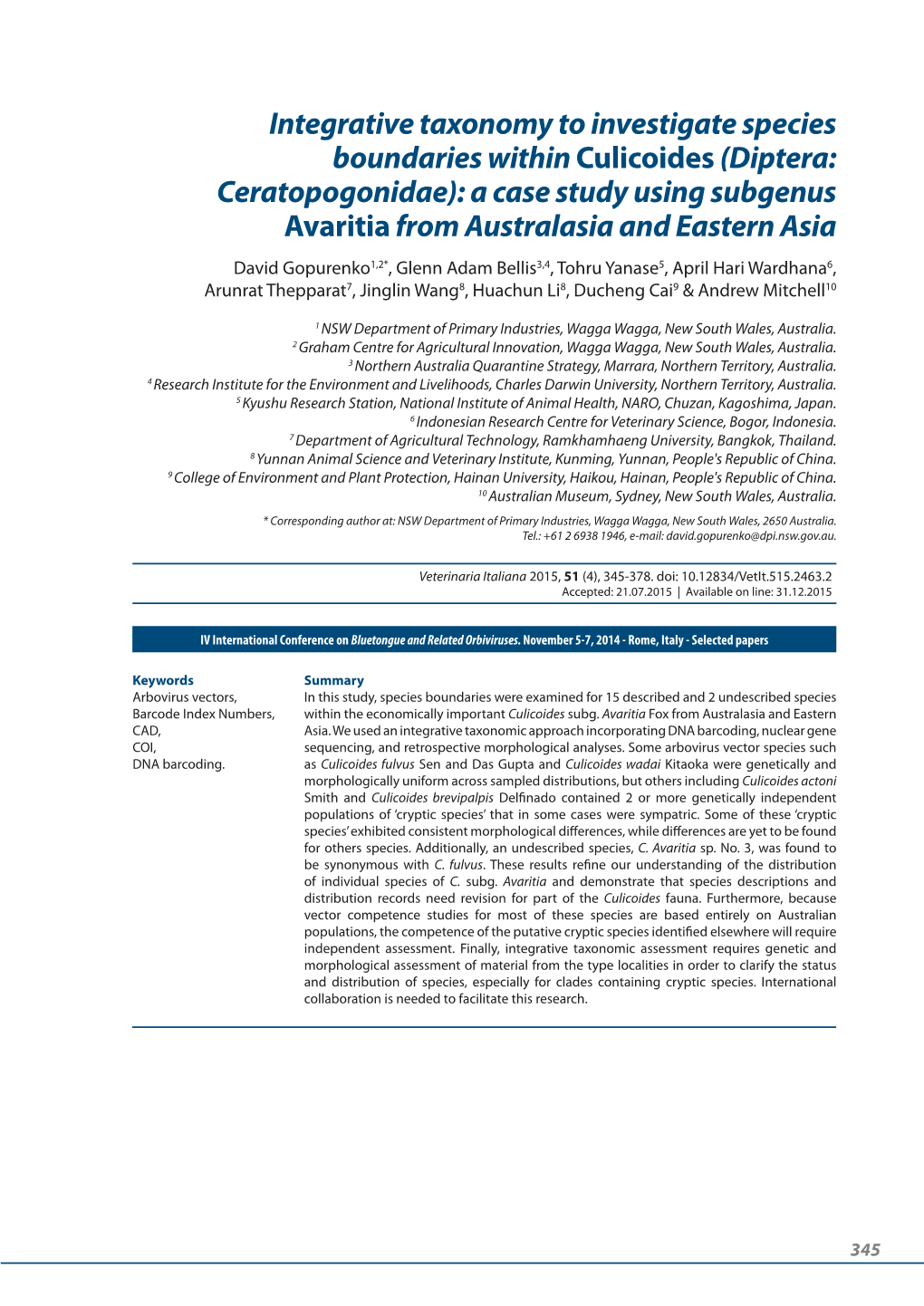 Integrative Taxonomy to Investigate Species Boundaries Within Culicoides(Diptera: Ceratopogonidae)