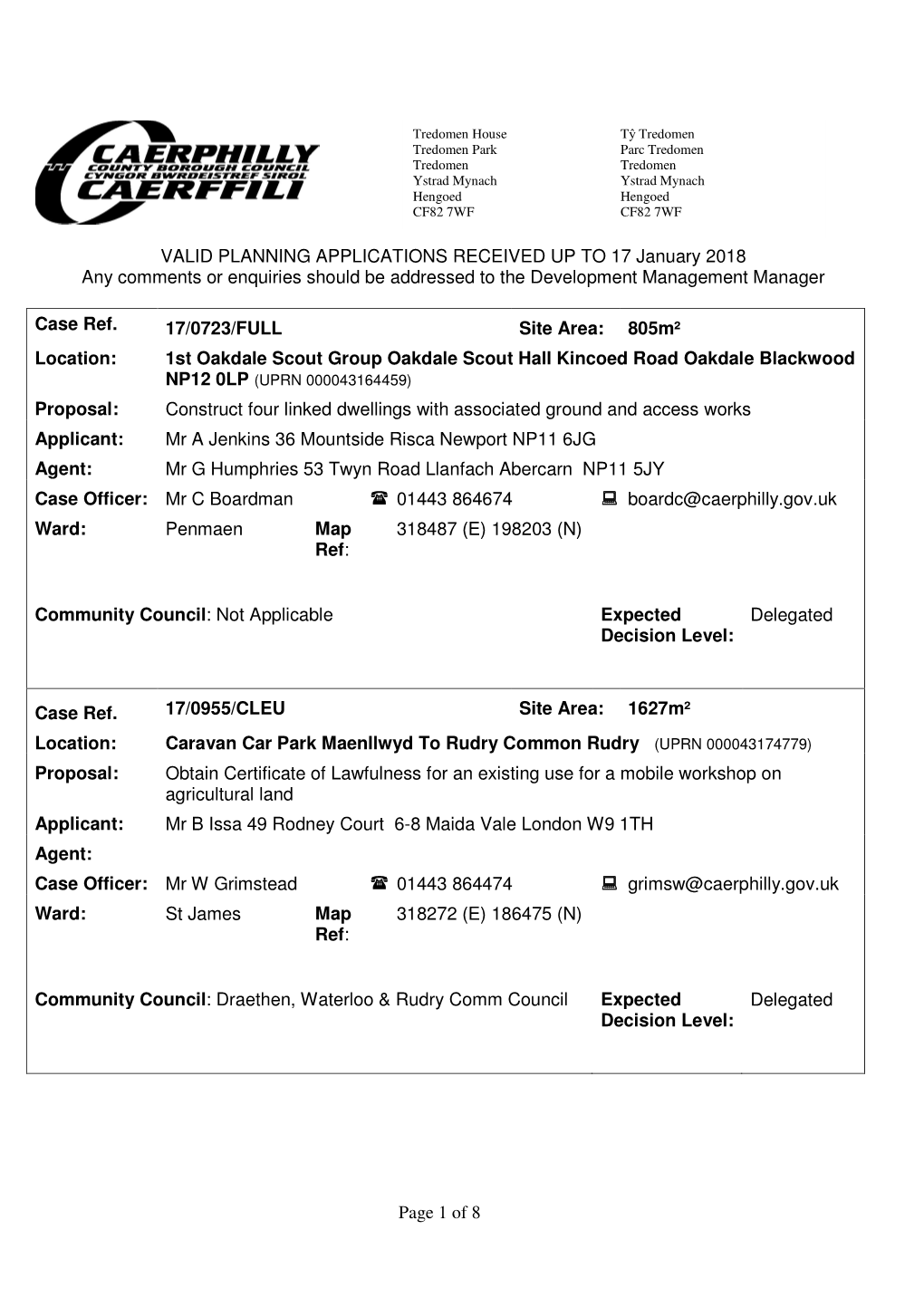 Page 1 of 8 VALID PLANNING APPLICATIONS RECEIVED up TO