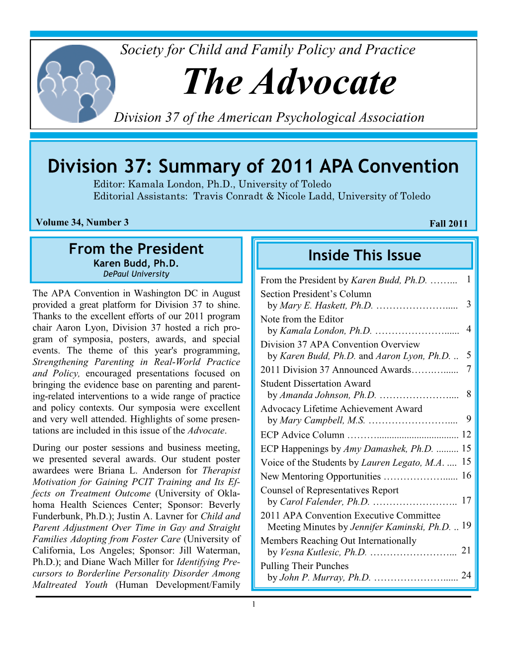 The Advocate Division 37 of the American Psychological Association