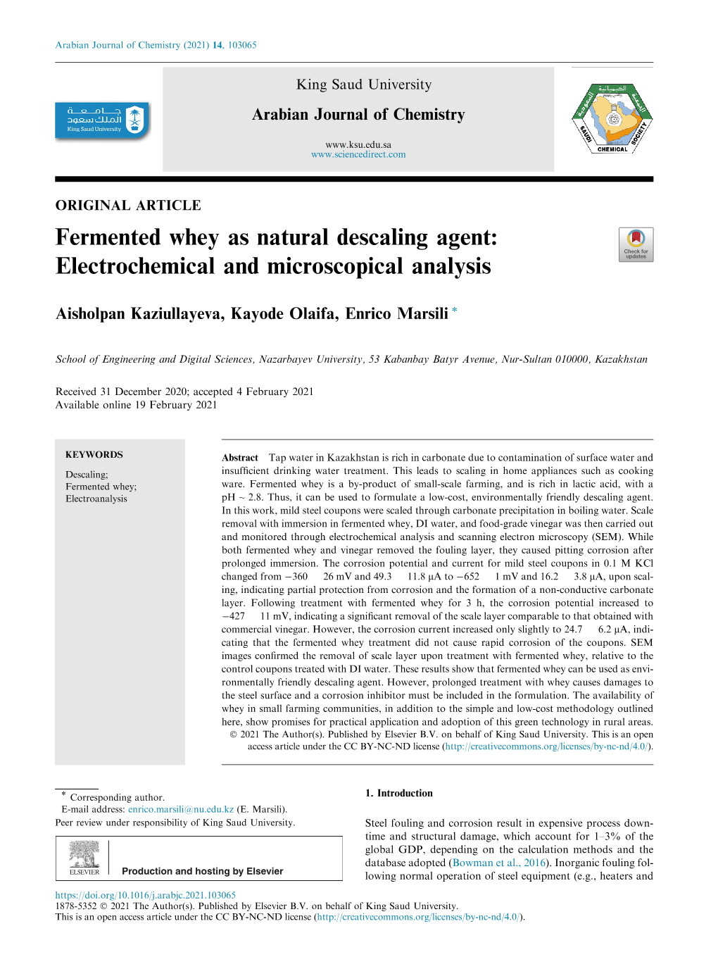 Fermented Whey As Natural Descaling Agent: Electrochemical and Microscopical Analysis