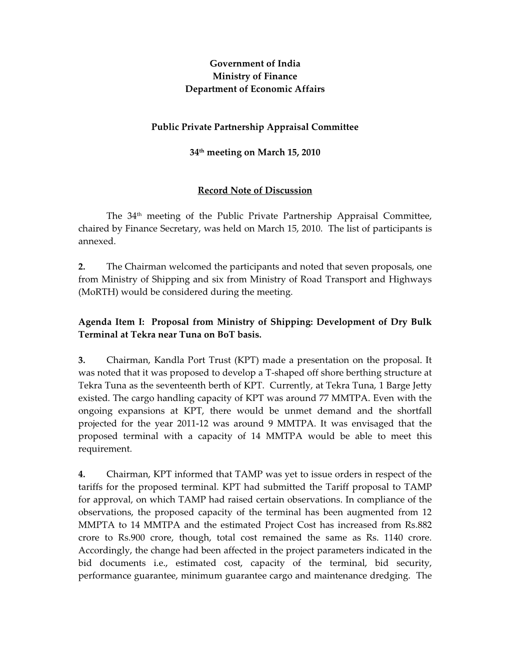 34Th PPPAC: March 15, 2010 Record of Discussion 2