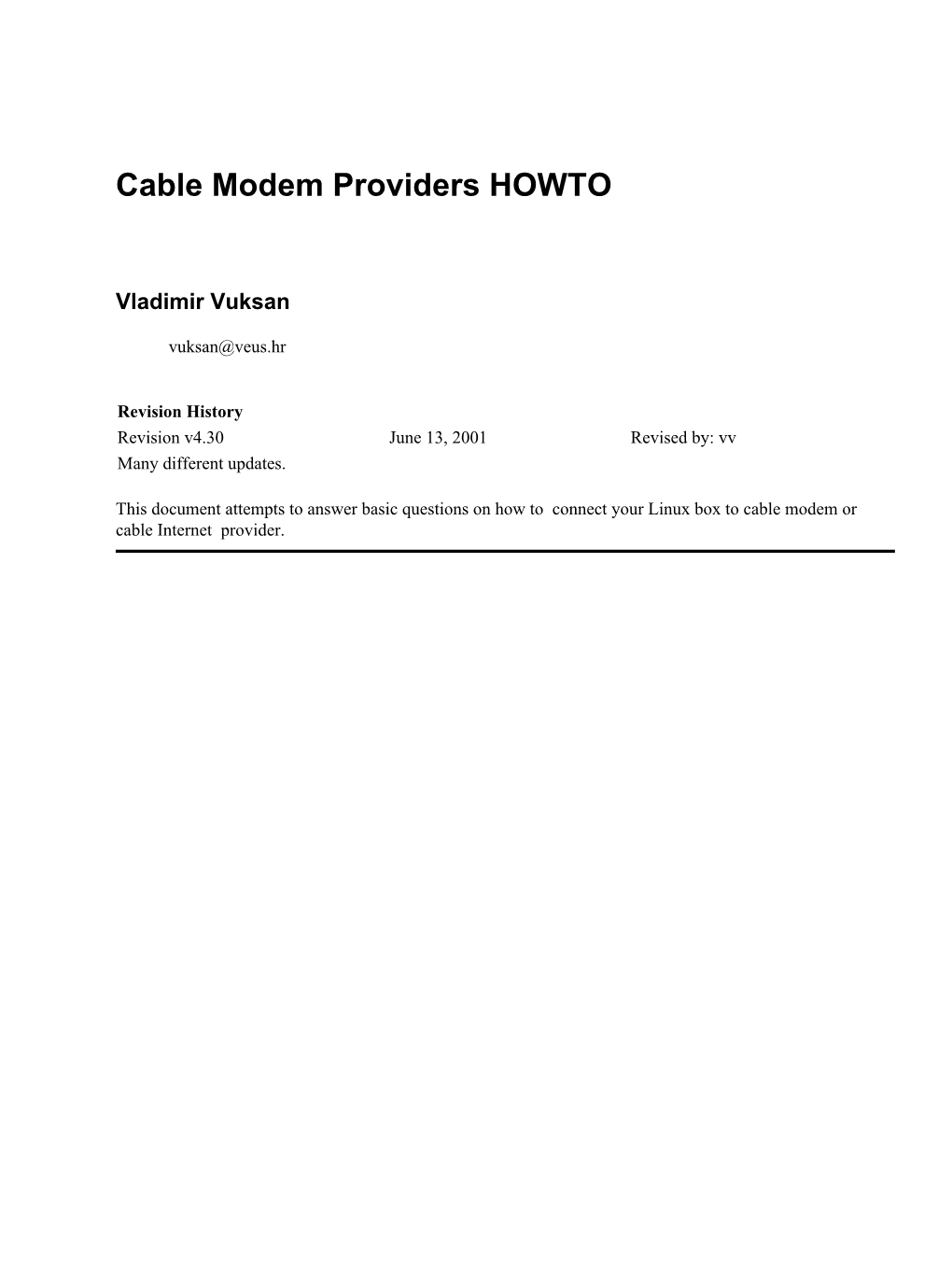 Cable Modem Providers HOWTO