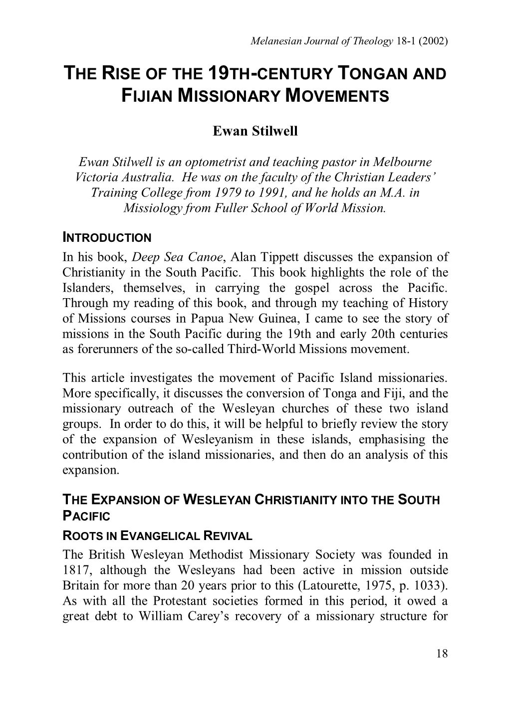 The Rise of the 19Th-Century Tongan and Fijian Missionary Movements