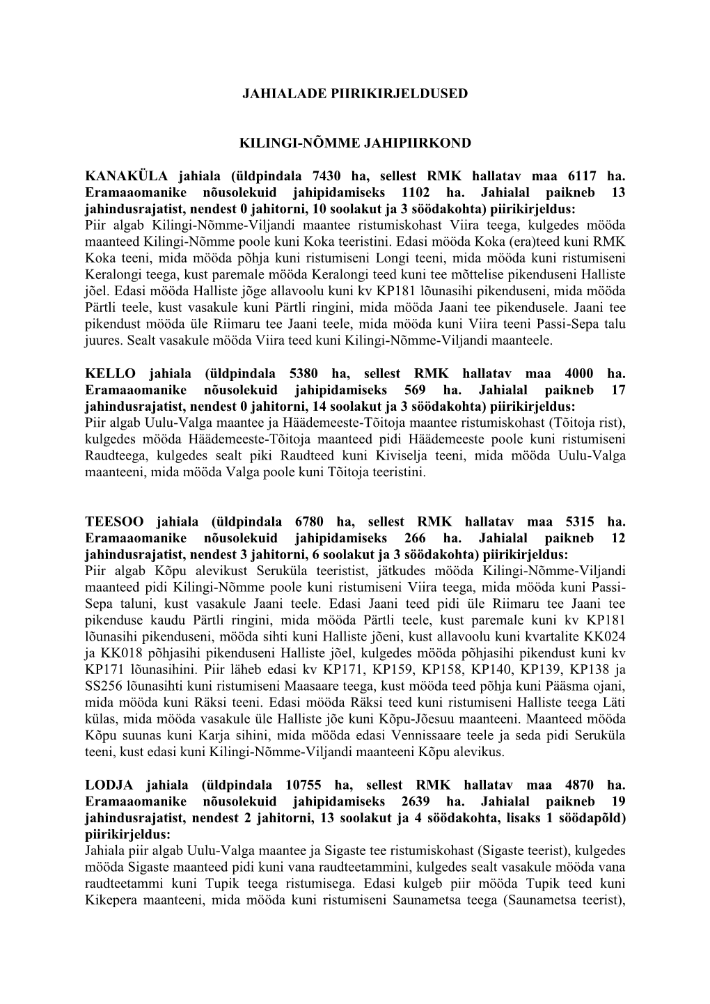 Jahialade Piirikirjeldused Kilingi-Nõmme