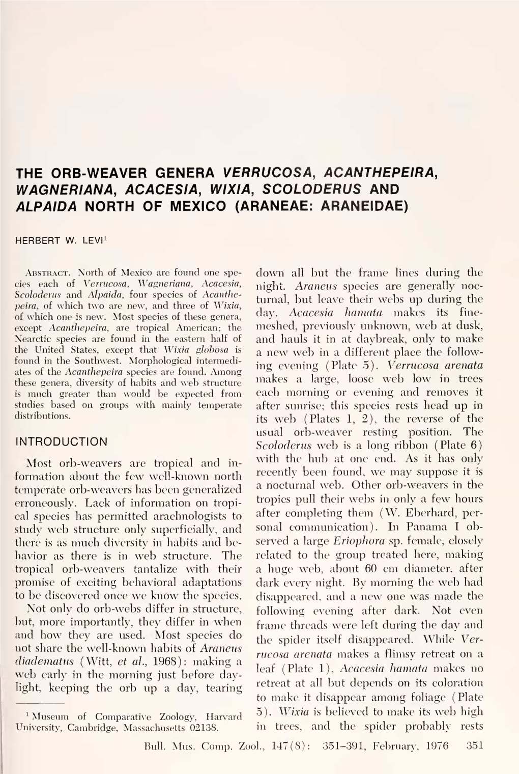 Wagneriana, Acacesia, Wixia, Scoloderus and Alpaida North of Mexico (Araneae: Araneidae)