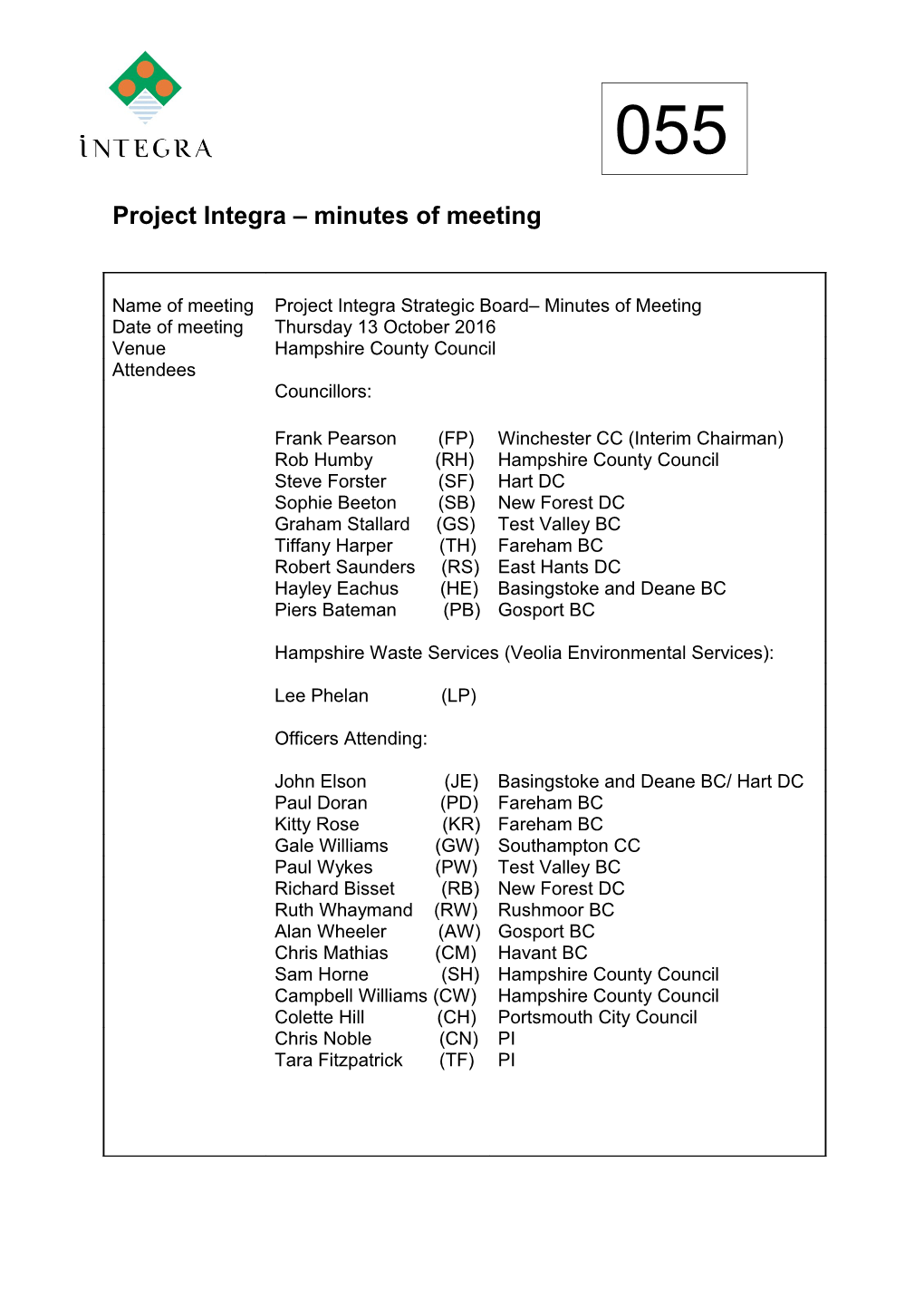 Project Integra Meeting Agenda