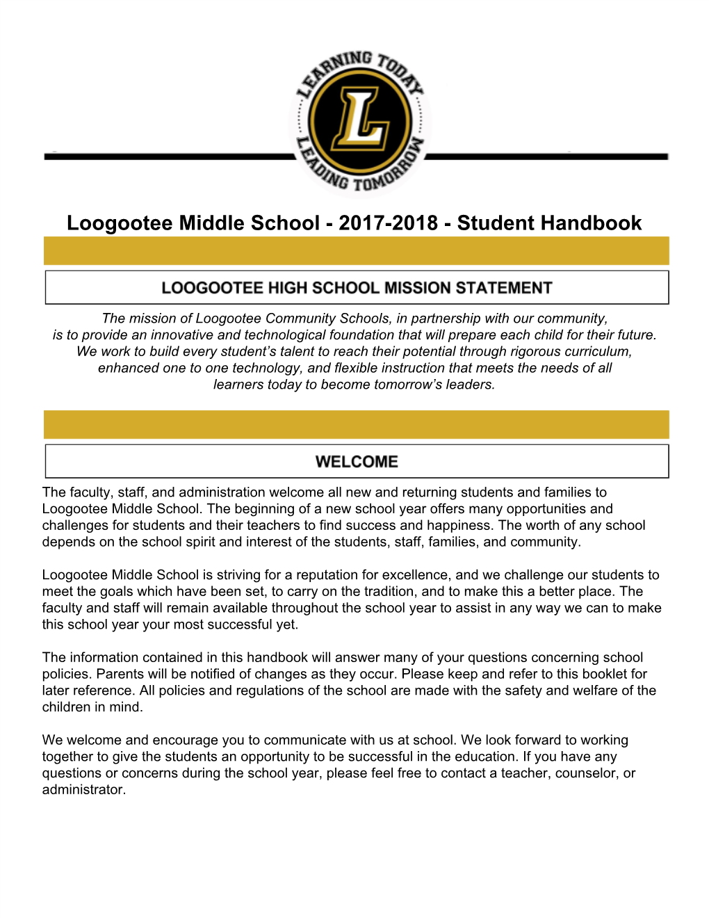 Loogootee Middle School - 2017-2018 - Student Handbook