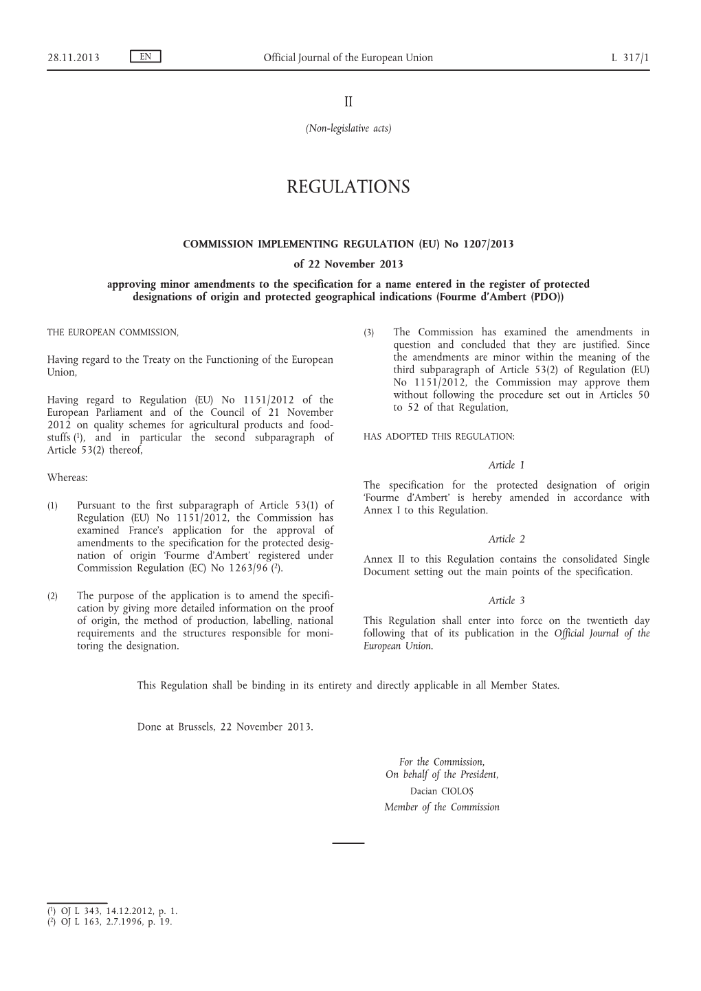 Commission Implementing Regulation (EU) No 1207/2013 of 22