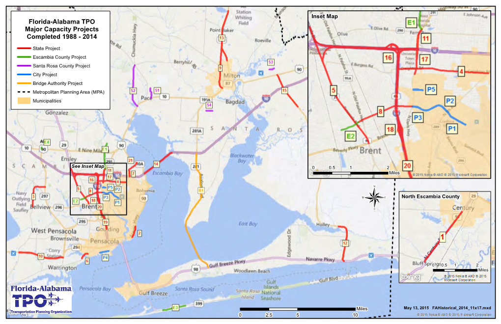 Florida-Alabama TPO Major Capacity Projects Completed 1988 - 2014