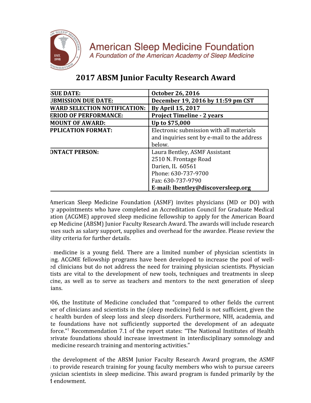 2017 ABSM Junior Faculty Research Award