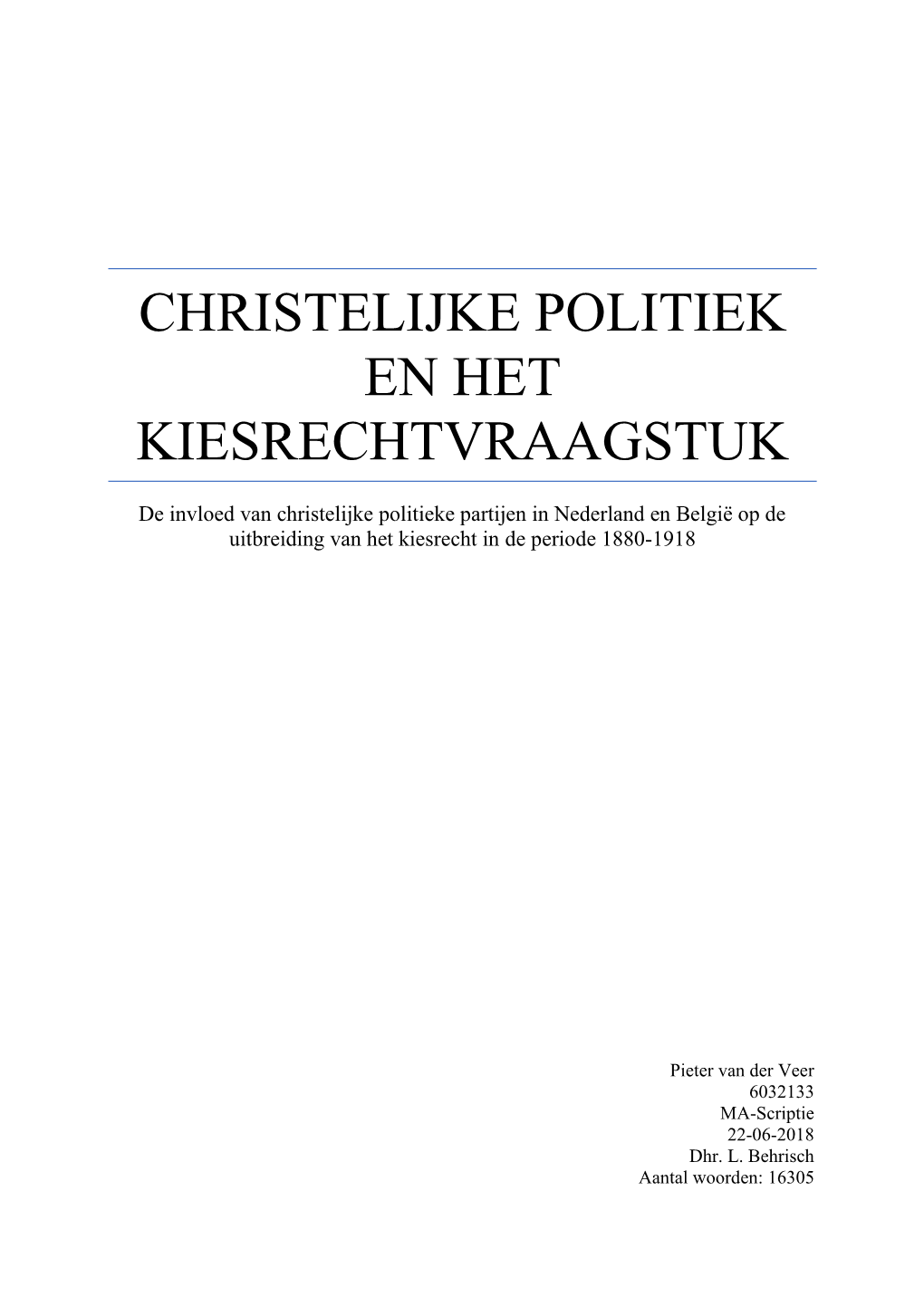 Christelijke Politiek En Het Kiesrechtvraagstuk