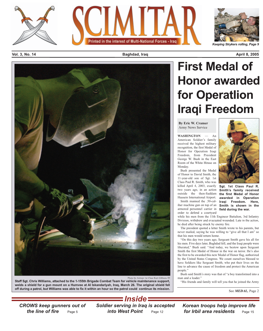 First Medal of Honor Awarded for Operatiion Iraqi Freedom