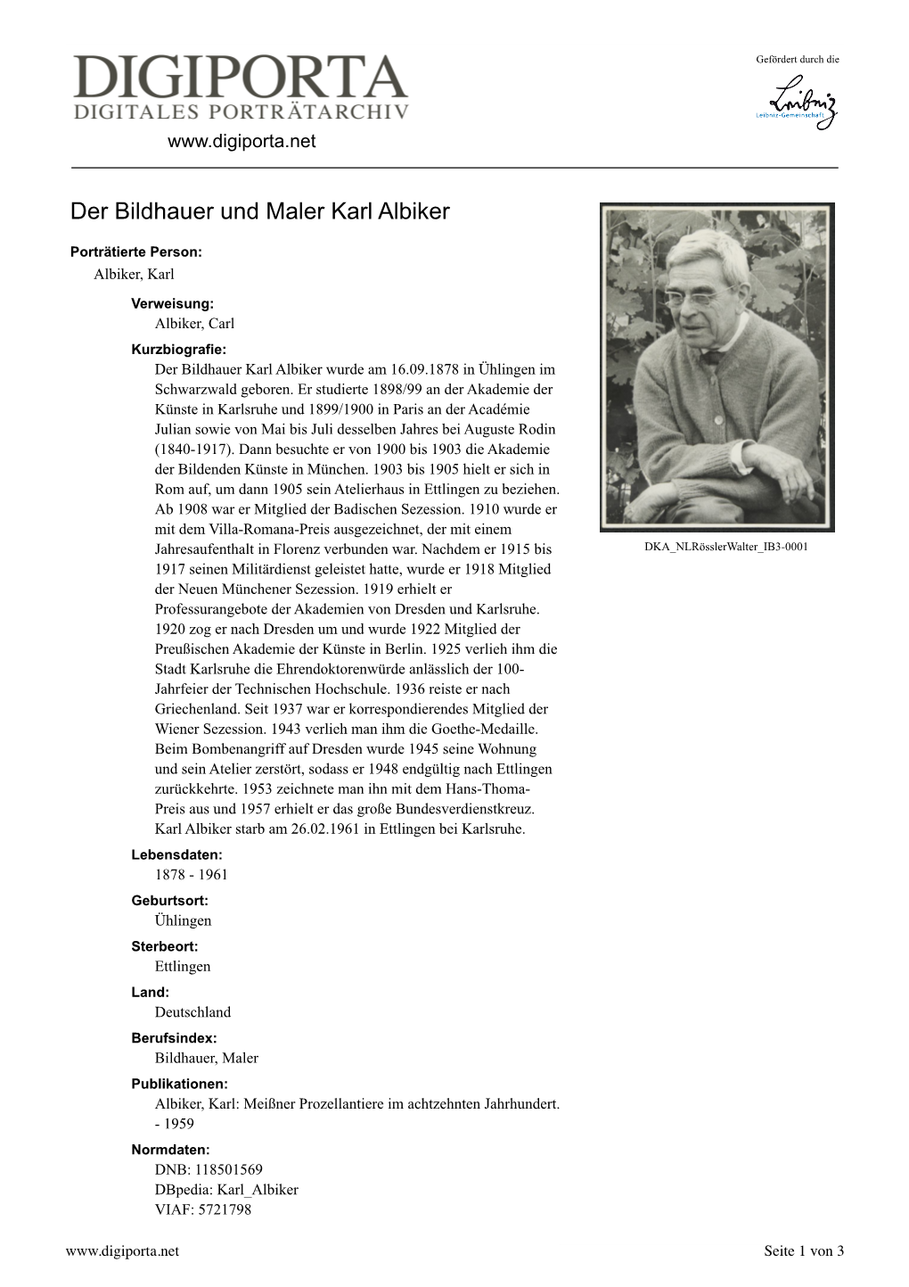 Der Bildhauer Und Maler Karl Albiker