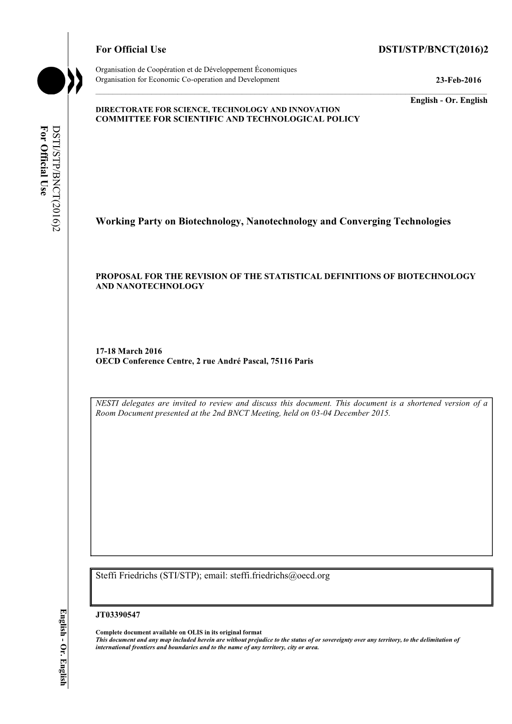 Proposal for the Revision of the Statistical Definitions of Biotechnology and Nanotechnology