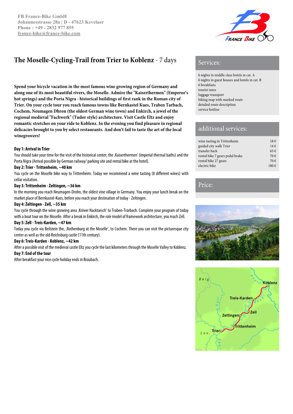 The Moselle-Cycling-Trail from Trier to Koblenz - 7 Days Services