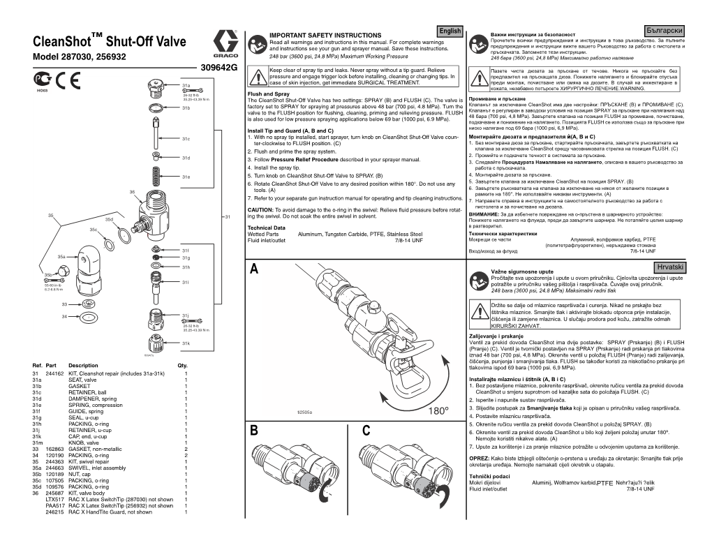 309642G Cleanshot Shut-Off Valve Models 287030, 256932