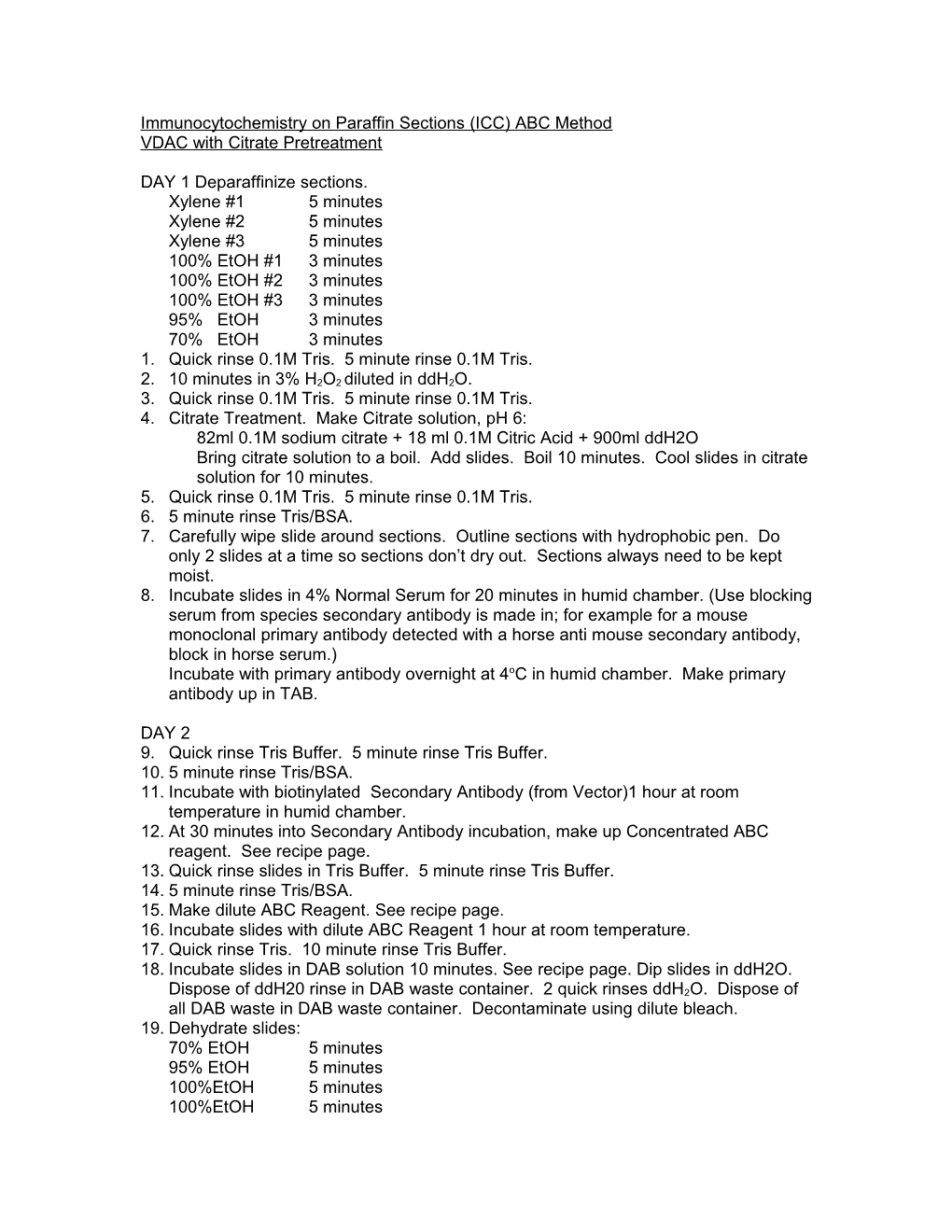 Immunocytochemistry on Paraffin Sections (ICC) ABC Method